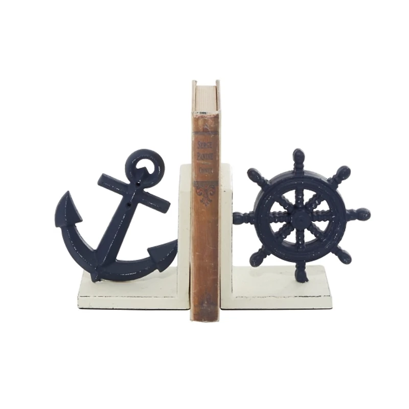 Navy Metal Coastal Bookends, Set of 2