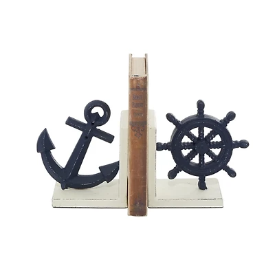 Navy Metal Coastal Bookends, Set of 2