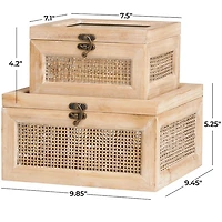 Natural Rattan and Glass Top Boxes, Set of 2
