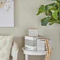 White Metal and Carved Wood Boxes, Set of 3