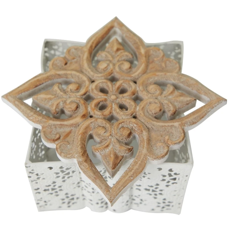 White Metal and Carved Wood Boxes, Set of 3