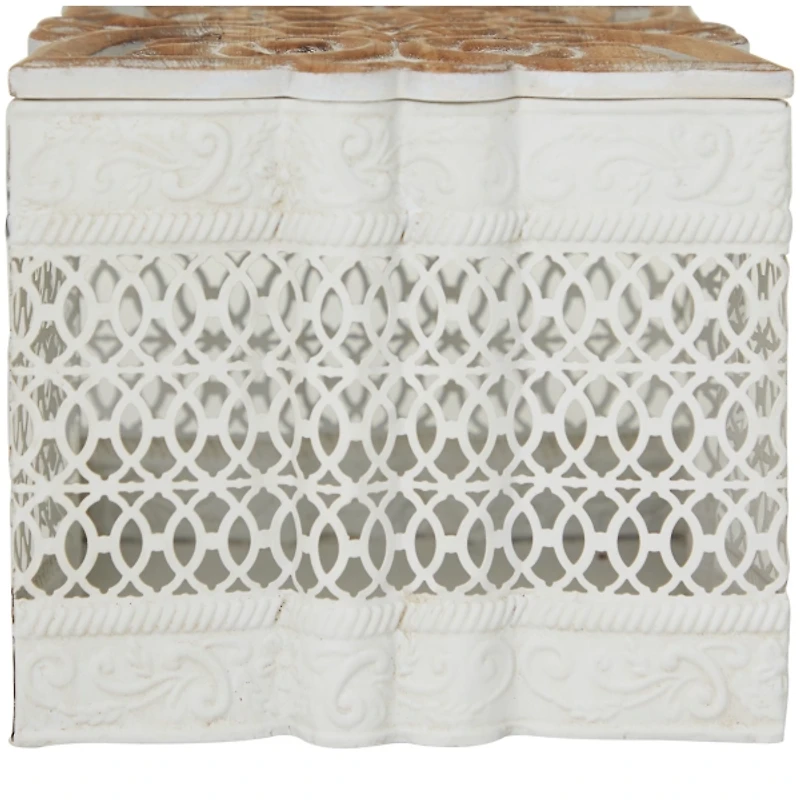 White Metal and Carved Wood Boxes, Set of 3