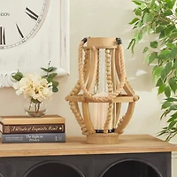 Natural Wood Beaded Teardrop Lantern