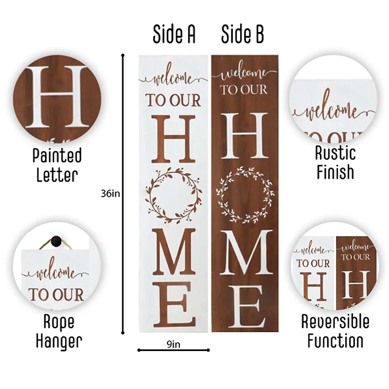 Welcome to Our Home Wreath Two-Sided Porch Board