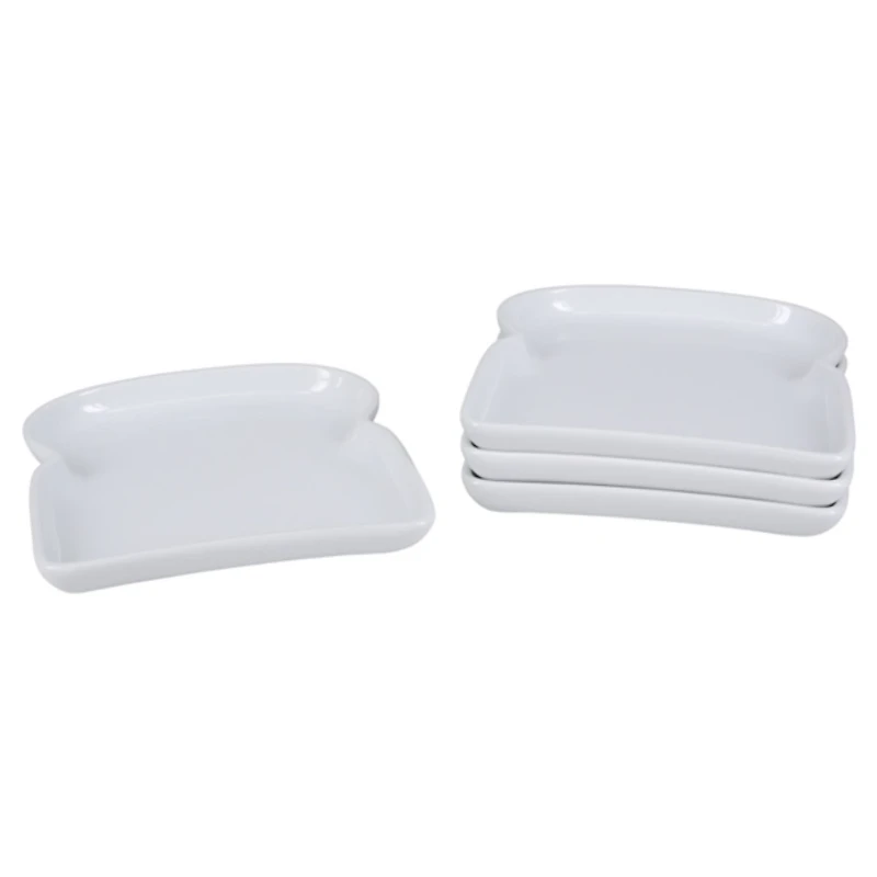White Porcelain Toast Plates, Set of 4