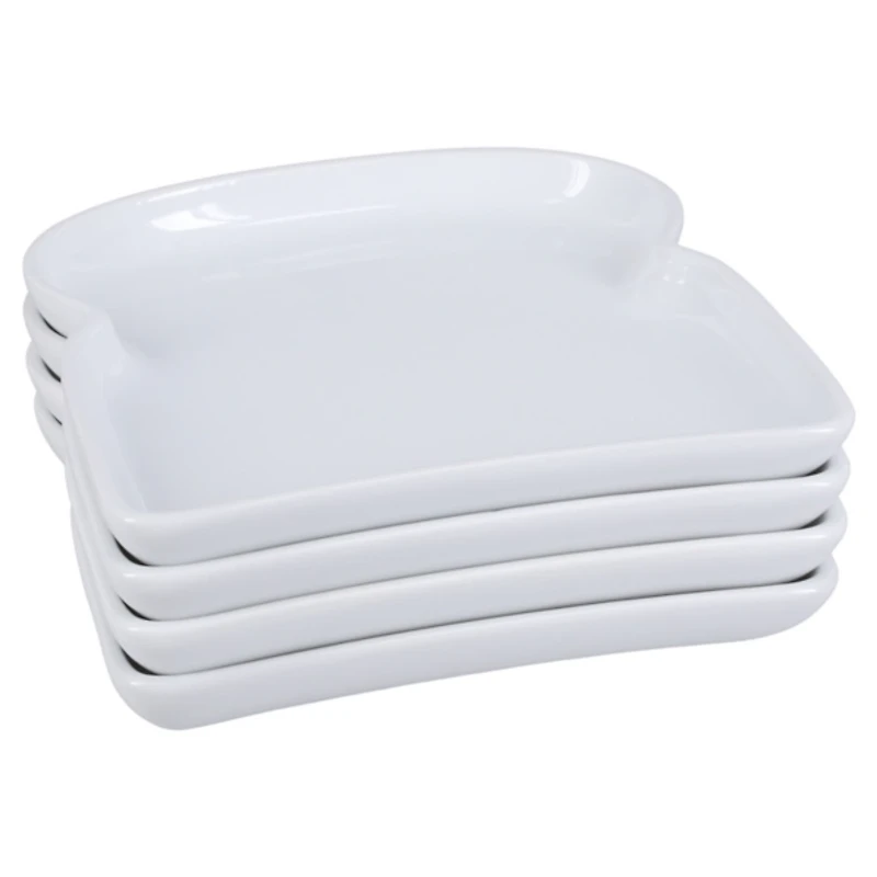 White Porcelain Toast Plates, Set of 4