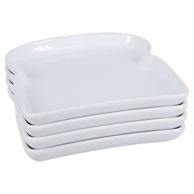 White Porcelain Toast Plates, Set of 4