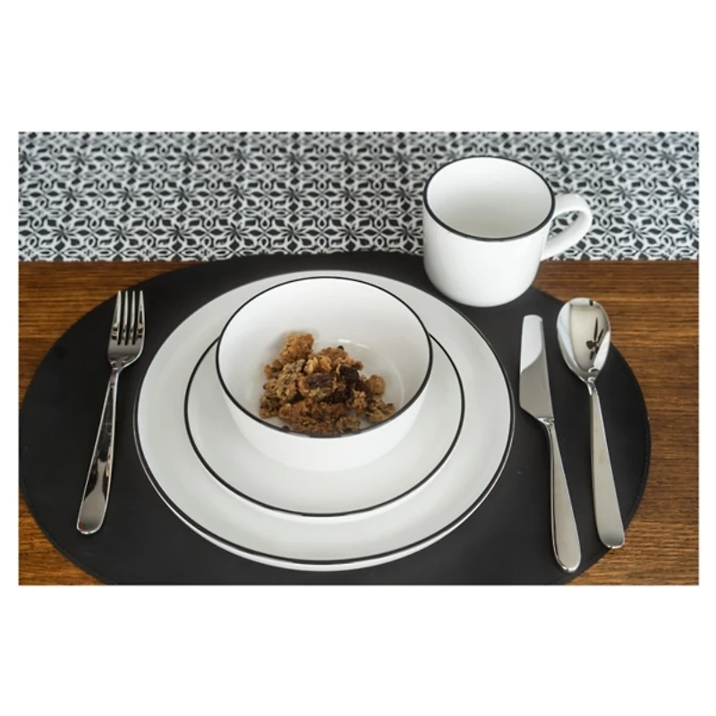White with Black Rims 16-pc. Dinnerware Set