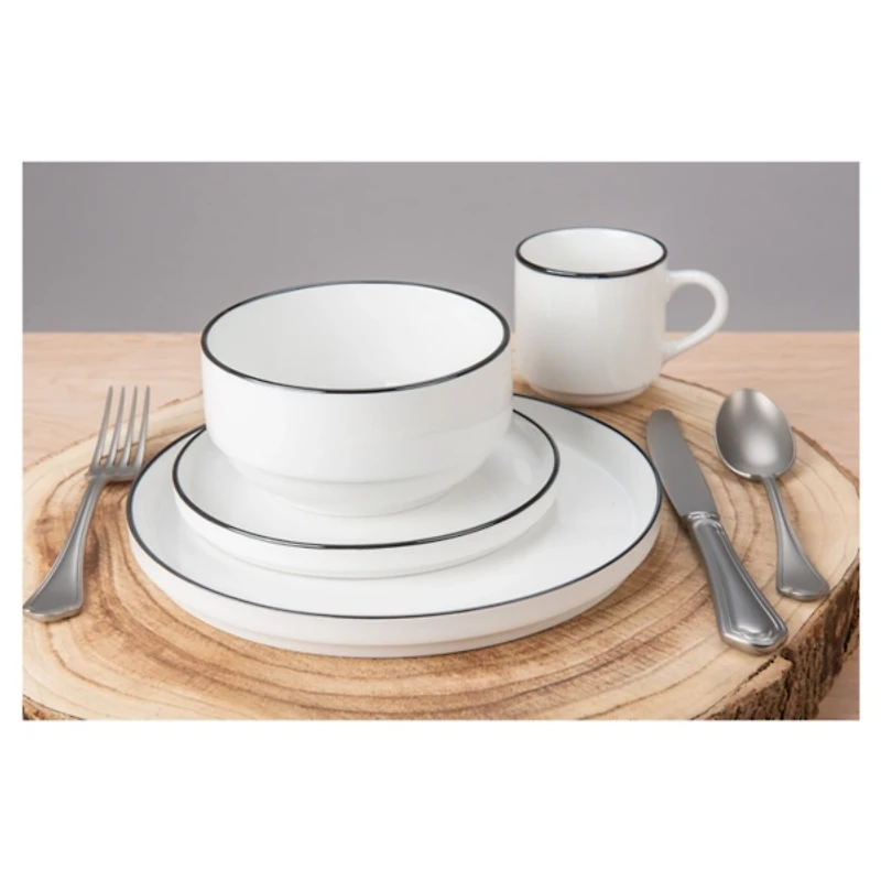 White with Black Rims 16-pc. Dinnerware Set