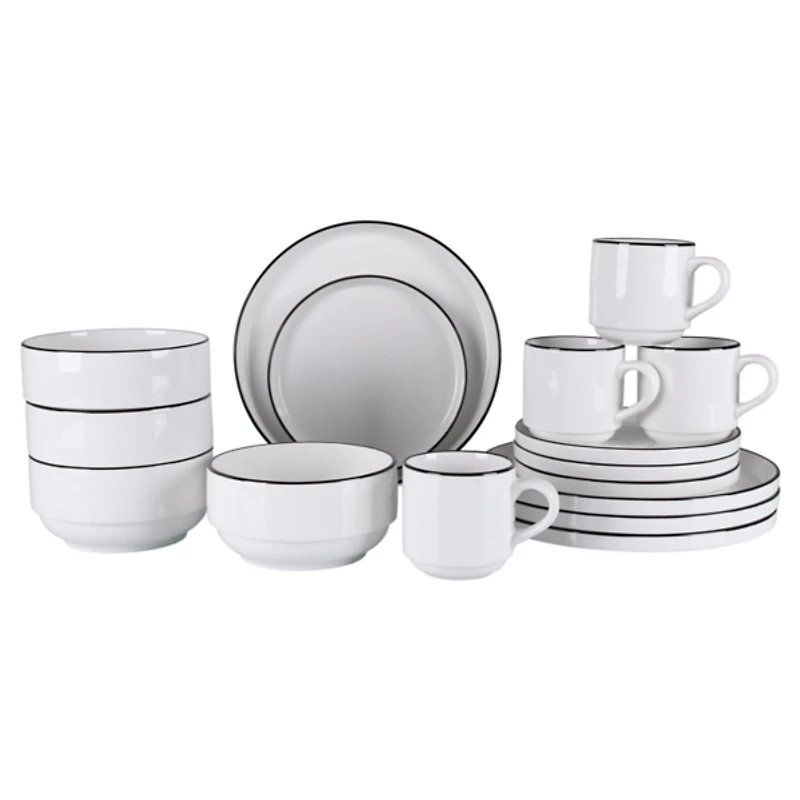 White with Black Rims 16-pc. Dinnerware Set