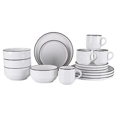 White with Black Rims 16-pc. Dinnerware Set