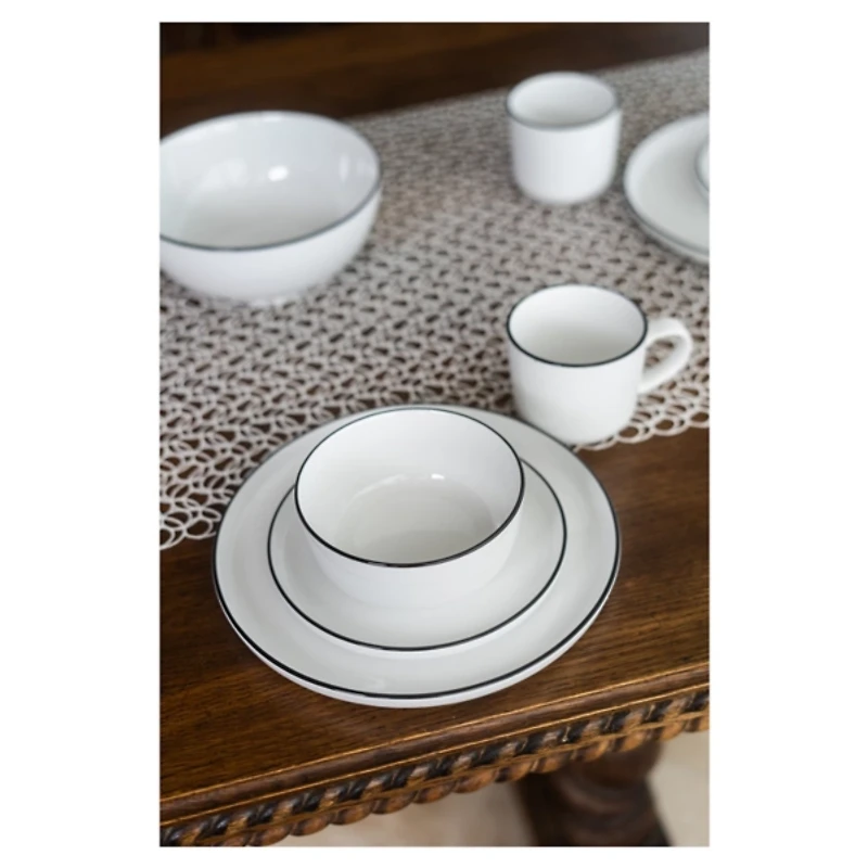 White Porcelain Black Trim 16-pc. Dinnerware Set
