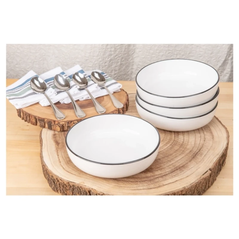 White Porcelain Black Trim 16-pc. Dinnerware Set