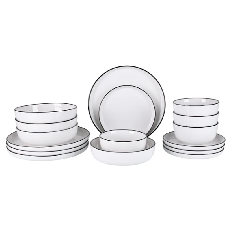 White Porcelain Black Trim 16-pc. Dinnerware Set
