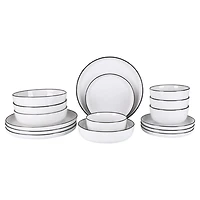 White Porcelain Black Trim 16-pc. Dinnerware Set