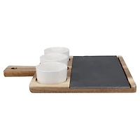 3-Bowl Slate and Wood Serving Board