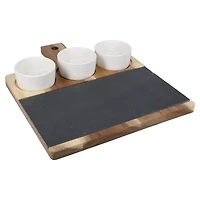 3-Bowl Slate and Wood Serving Board