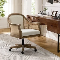 Ivory Rattan Swivel Office Chair
