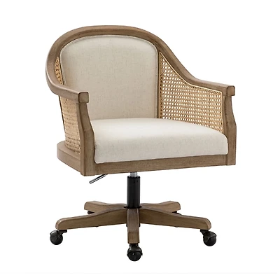 Ivory Rattan Swivel Office Chair