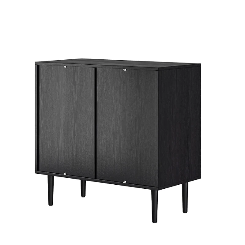 Black Wood and Arched Rattan 2-Door Cabinet