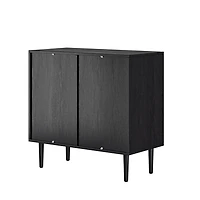 Black Wood and Arched Rattan 2-Door Cabinet