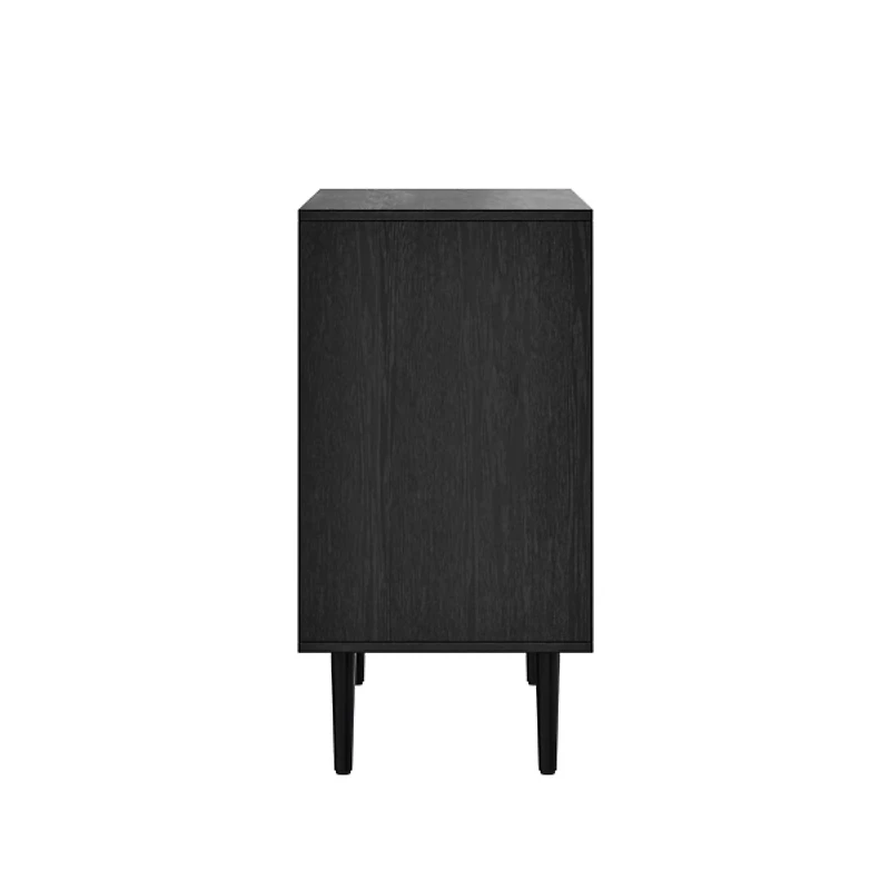 Black Wood and Arched Rattan 2-Door Cabinet