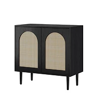 Black Wood and Arched Rattan 2-Door Cabinet