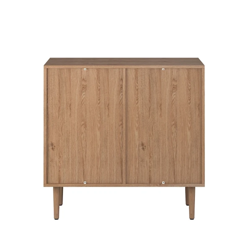 Oak Wood and Arched Rattan 2-Door Cabinet