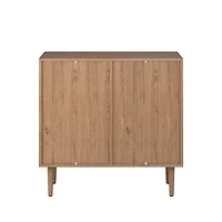 Oak Wood and Arched Rattan 2-Door Cabinet