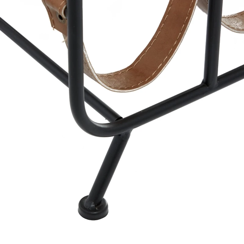 Black Metal and Faux Leather Wine Rack