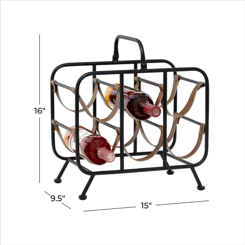 Black Metal and Faux Leather Wine Rack