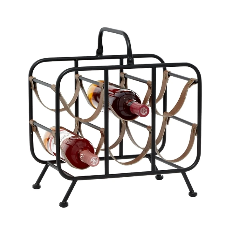 Black Metal and Faux Leather Wine Rack