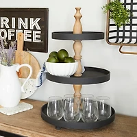 Black Wood 3-Tiered Decorative Tray