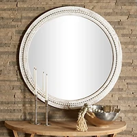 Round Whitewash Beaded Wall Mirror
