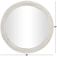 Round Whitewash Beaded Wall Mirror
