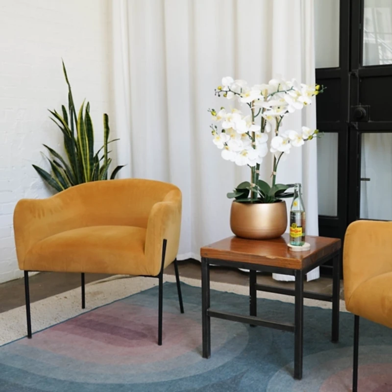 White Real Touch Orchid Arrangement in Gold Pot