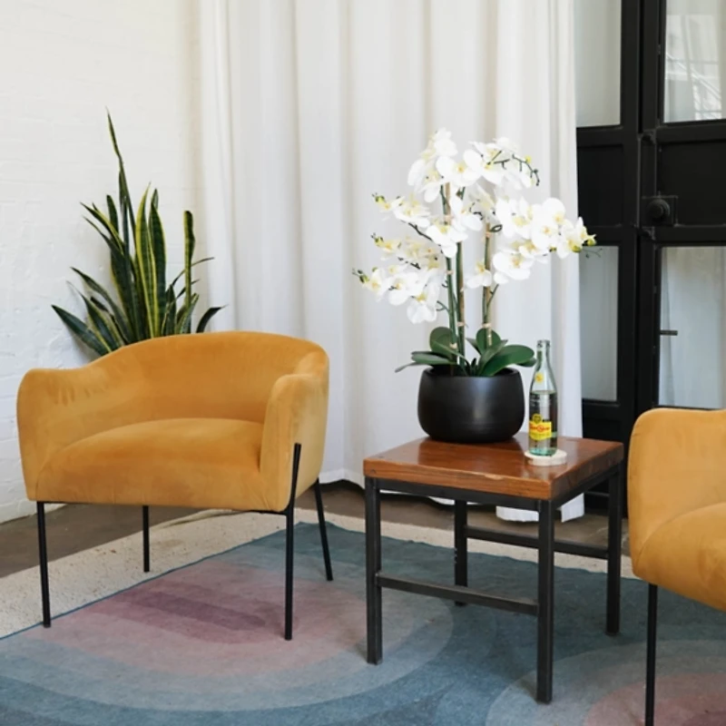 White Real Touch Orchid Arrangement in Black Pot