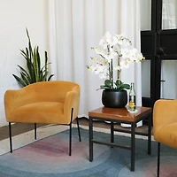 White Real Touch Orchid Arrangement in Black Pot