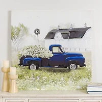Navy Floral Pickup Truck Canvas Art Print