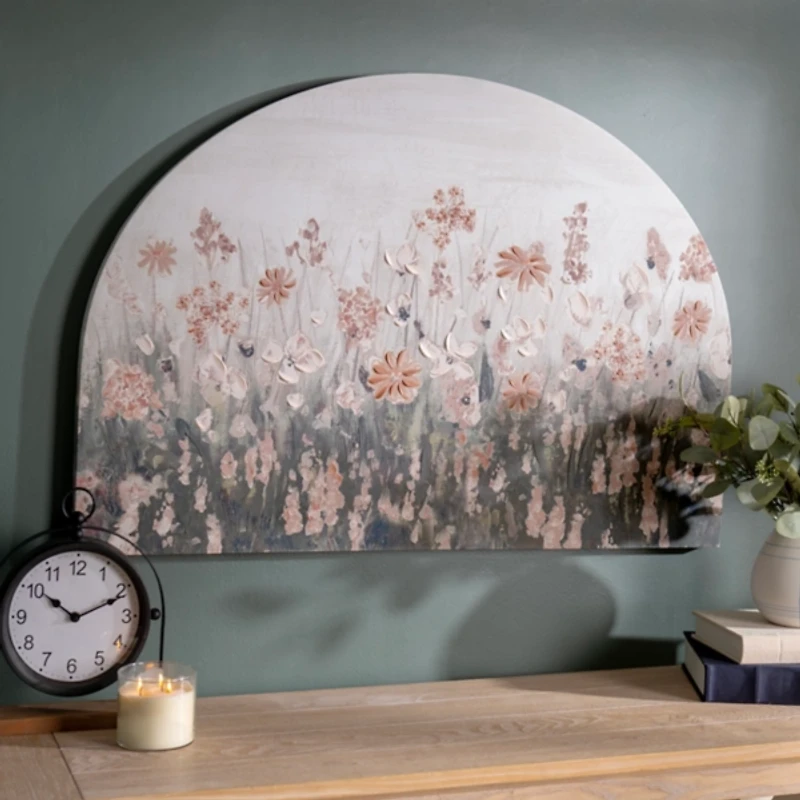 Pink Floral Meadow Arch Canvas Art Print