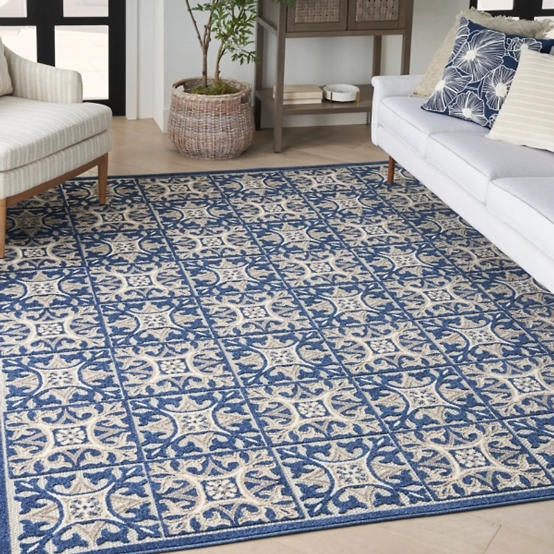 Aloha Blue Geometric Indoor/Outdoor Area Rug