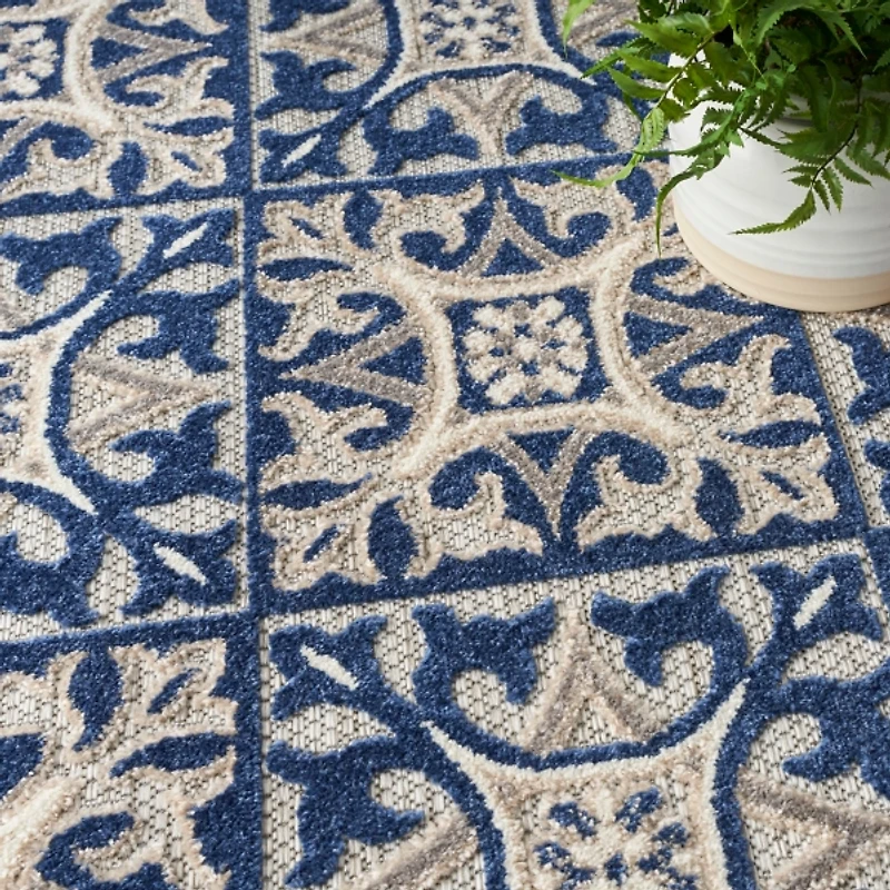 Aloha Blue Geometric Indoor/Outdoor Area Rug