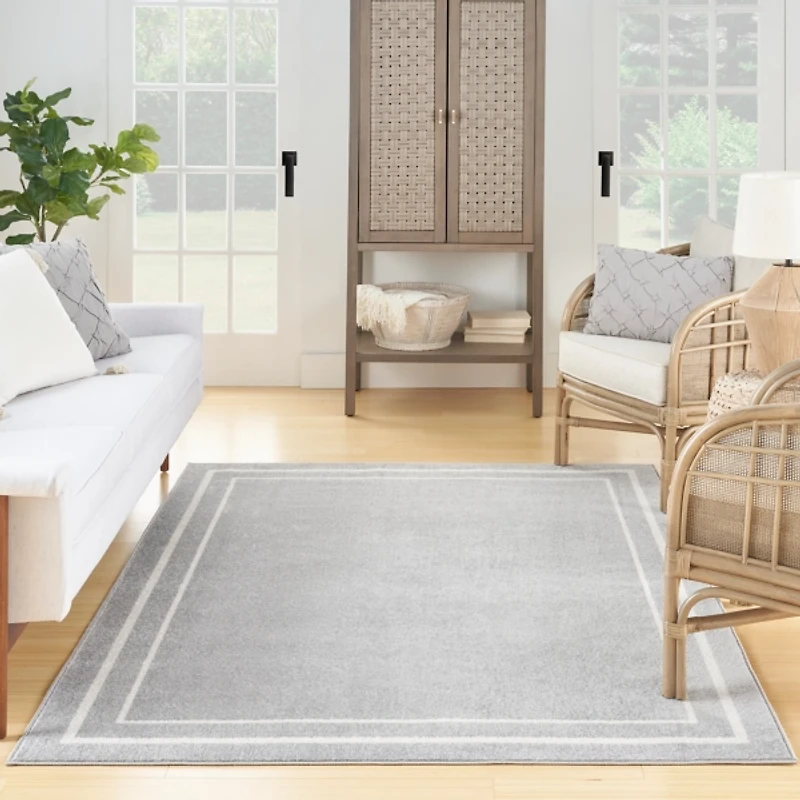 Gray Bordered Indoor/Outdoor Area Rug, 6x9