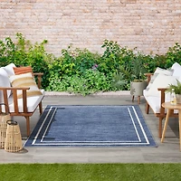 Navy Bordered Indoor/Outdoor Area Rug