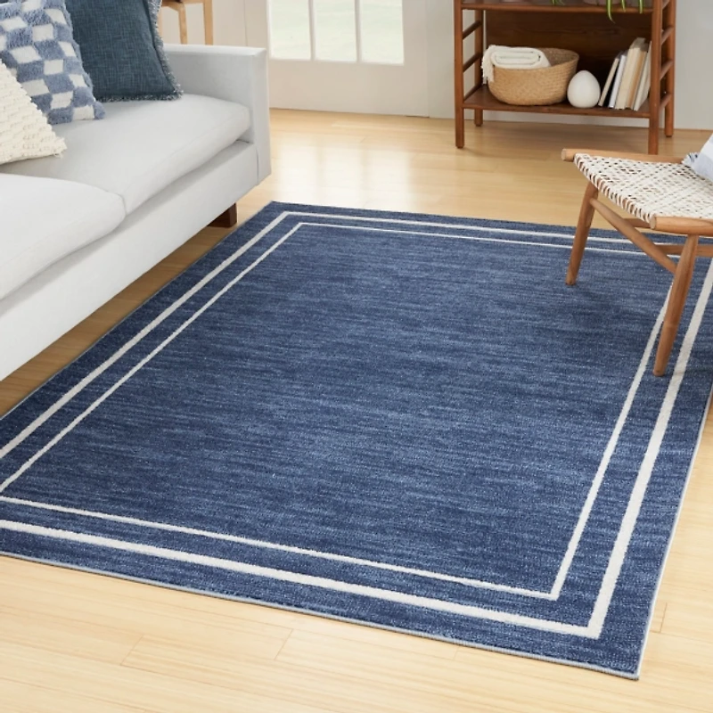 Navy Bordered Indoor/Outdoor Area Rug
