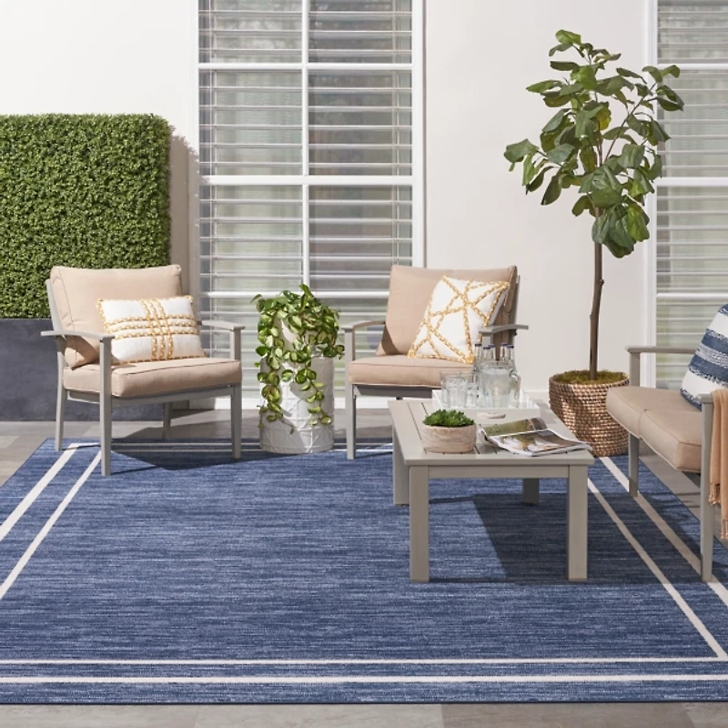 Navy Bordered Indoor/Outdoor Area Rug, 8x10