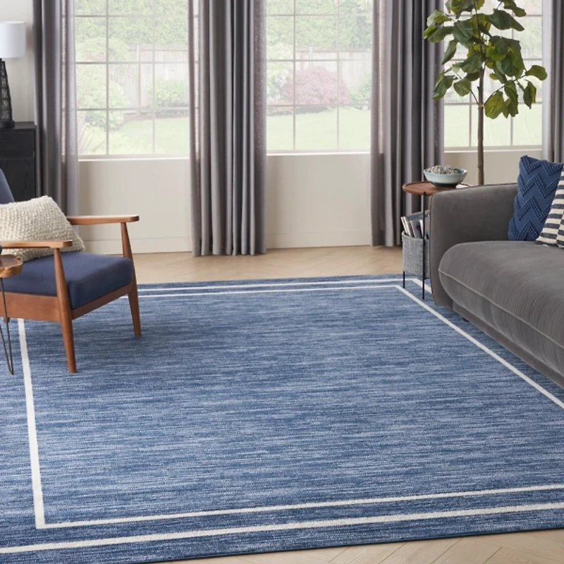 Navy Bordered Indoor/Outdoor Area Rug, 8x10