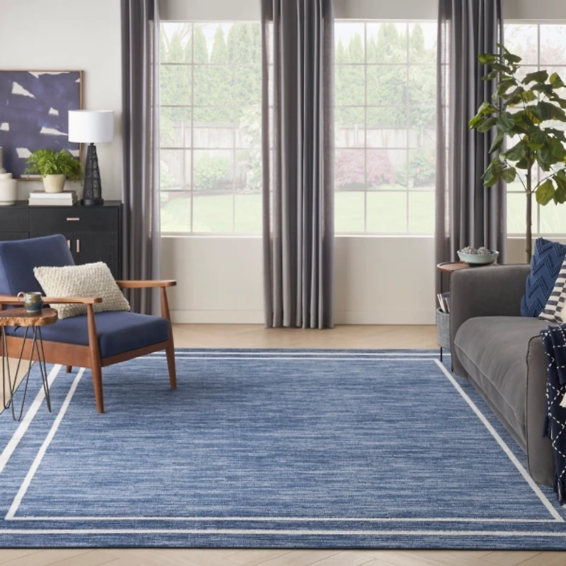 Navy Bordered Indoor/Outdoor Area Rug, 8x10