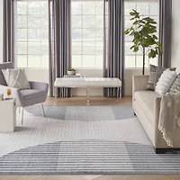 Blue and Ivory Striped Half Moon Area Rug, 8x10