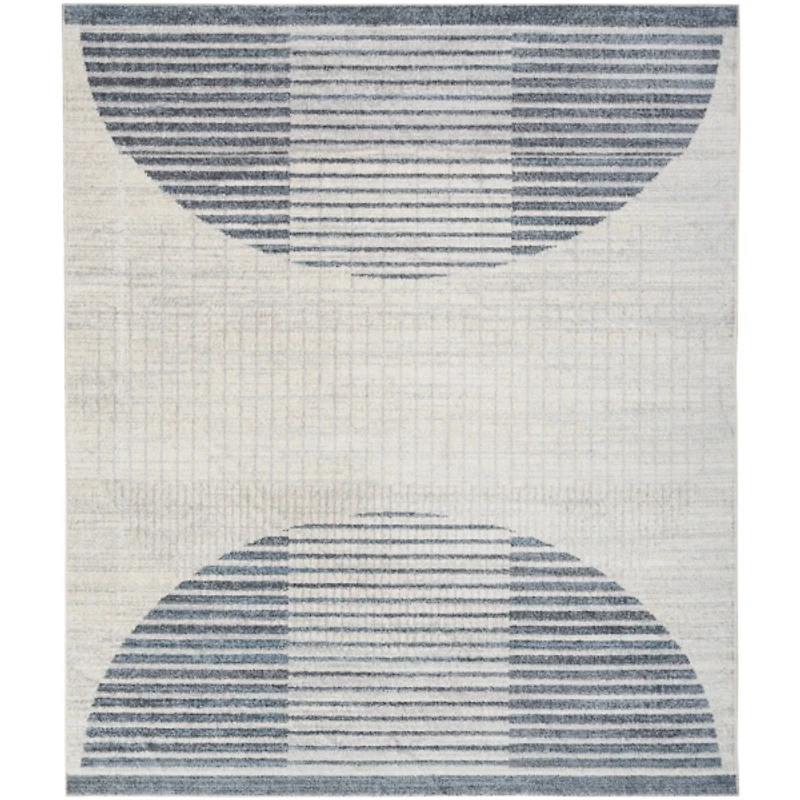 Blue and Ivory Striped Half Moon Area Rug, 8x10